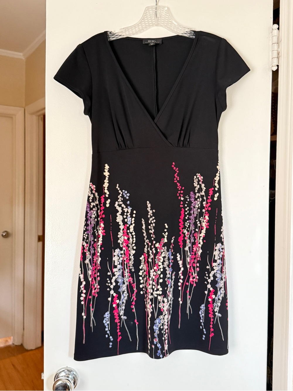 BCBG Black Floral Mini Dress | size medium